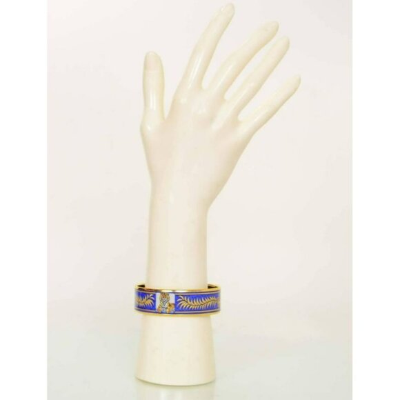Hermes Tiger Bangle Bracelet Cloisonne Enamel Blue Gold Vintage Size 65 RARE! - Picture 8 of 9